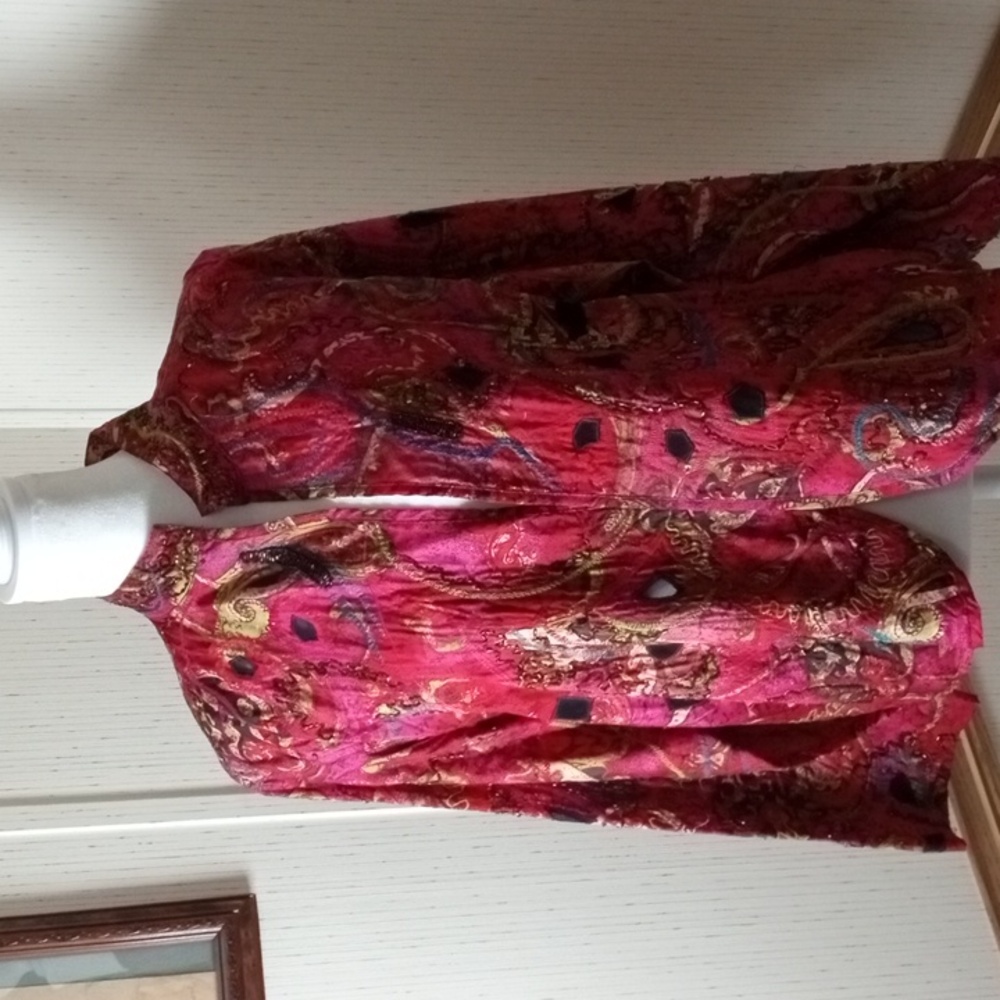 Chico's silk beaded size 2 red and gold jacket.Wearable Art, Silk, Beading, Embr - Picture 4 of 10